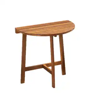klappbarer Beistelltisch halbrund aus Akazienholz 80 x 44,5 x 71 cm