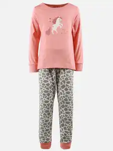 Mädchen Schlafanzug mit Frontprint Pink