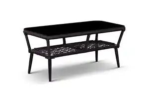 Gartentisch ANDY aus Aluminium und Rope-Geflecht mit Sicherheitsplatte ca.100x50x43cm-Grau