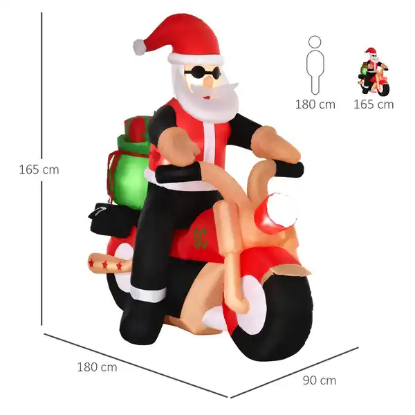 Bild 3 von Aufblasbarer Weihnachtsmann auf einem Motorrad 150 cm LED mit Gebläse Weihnachts-Party Weihnachtsdekoration Polyester Weiß+Rot+Grün 153 x 55 x 150 cm