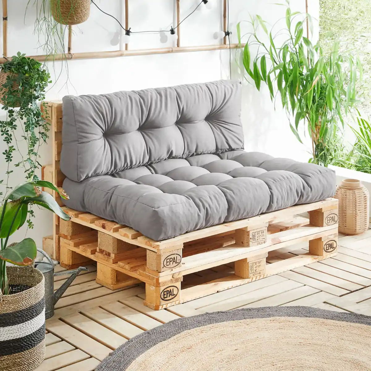 Bild 1 von XXL Outdoor Sitz- und Rückenkissen für Europaletten - Set "Stahlgrau"