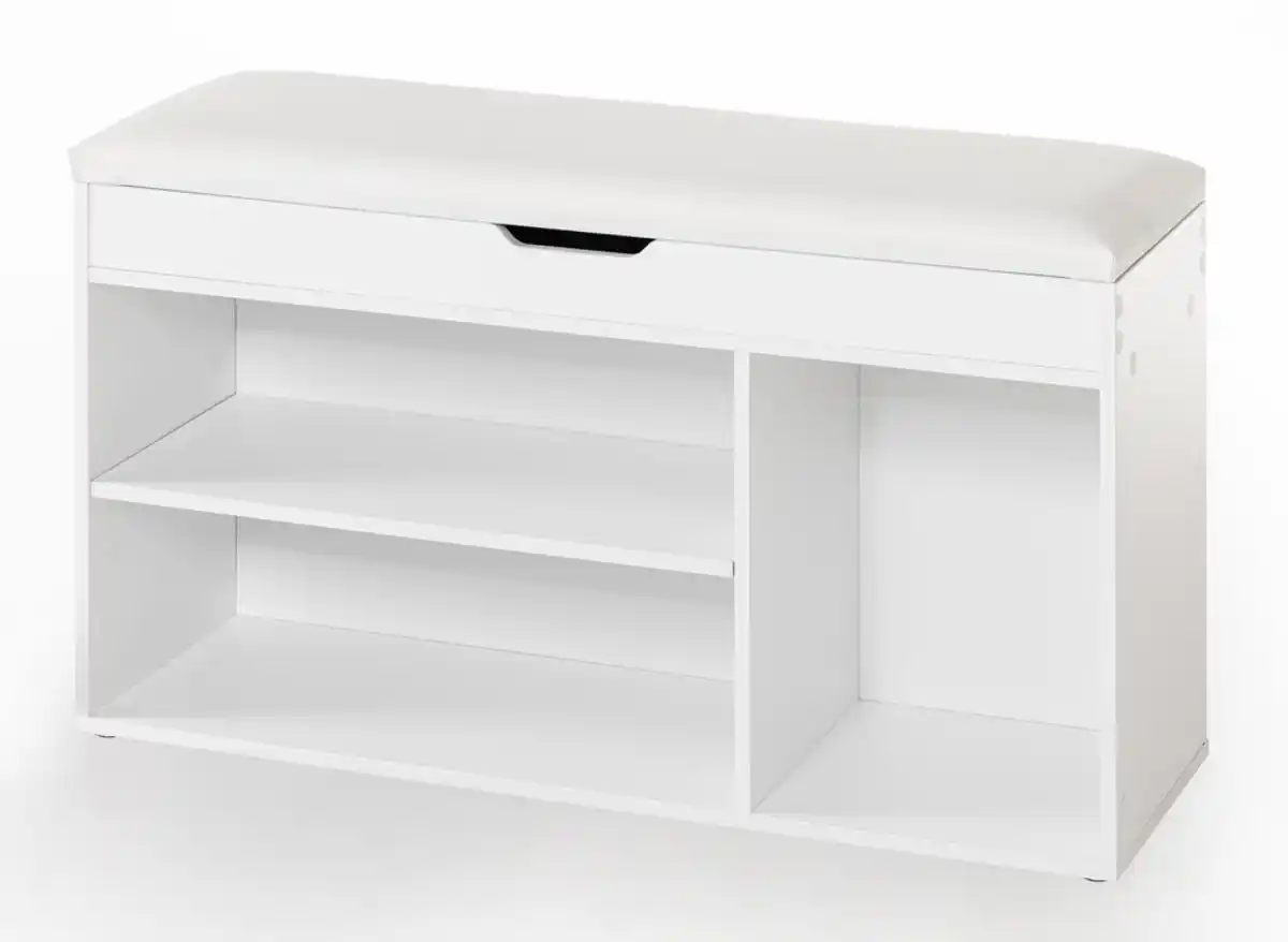 Bild 1 von Schuhschrank mit Sitzkissen & aufklappbare Sitzfläche & 3 Fächer, ca. 103,5 x 35 x 55 cm - Weiß