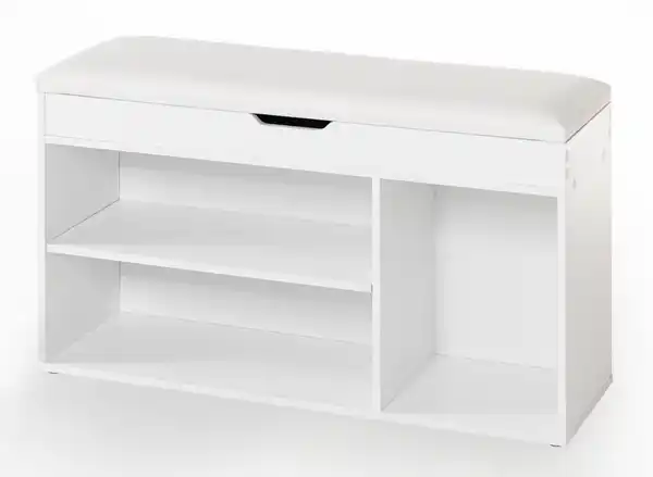 Bild 1 von Schuhschrank mit Sitzkissen & aufklappbare Sitzfläche & 3 Fächer, ca. 103,5 x 35 x 55 cm - Weiß