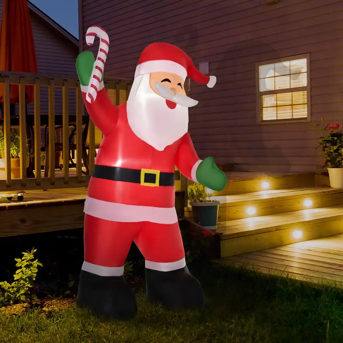 Bild 2 von Aufblasbarer Weihnachtsmann mit Zuckerstange 243 cm LED mit Gebläse Weiß+Rot+Grün 160 x 85 x 243 cm