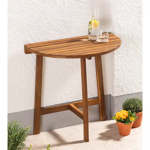 Bild 2 von klappbarer Beistelltisch halbrund aus Akazienholz 70 x 45 x 75 cm