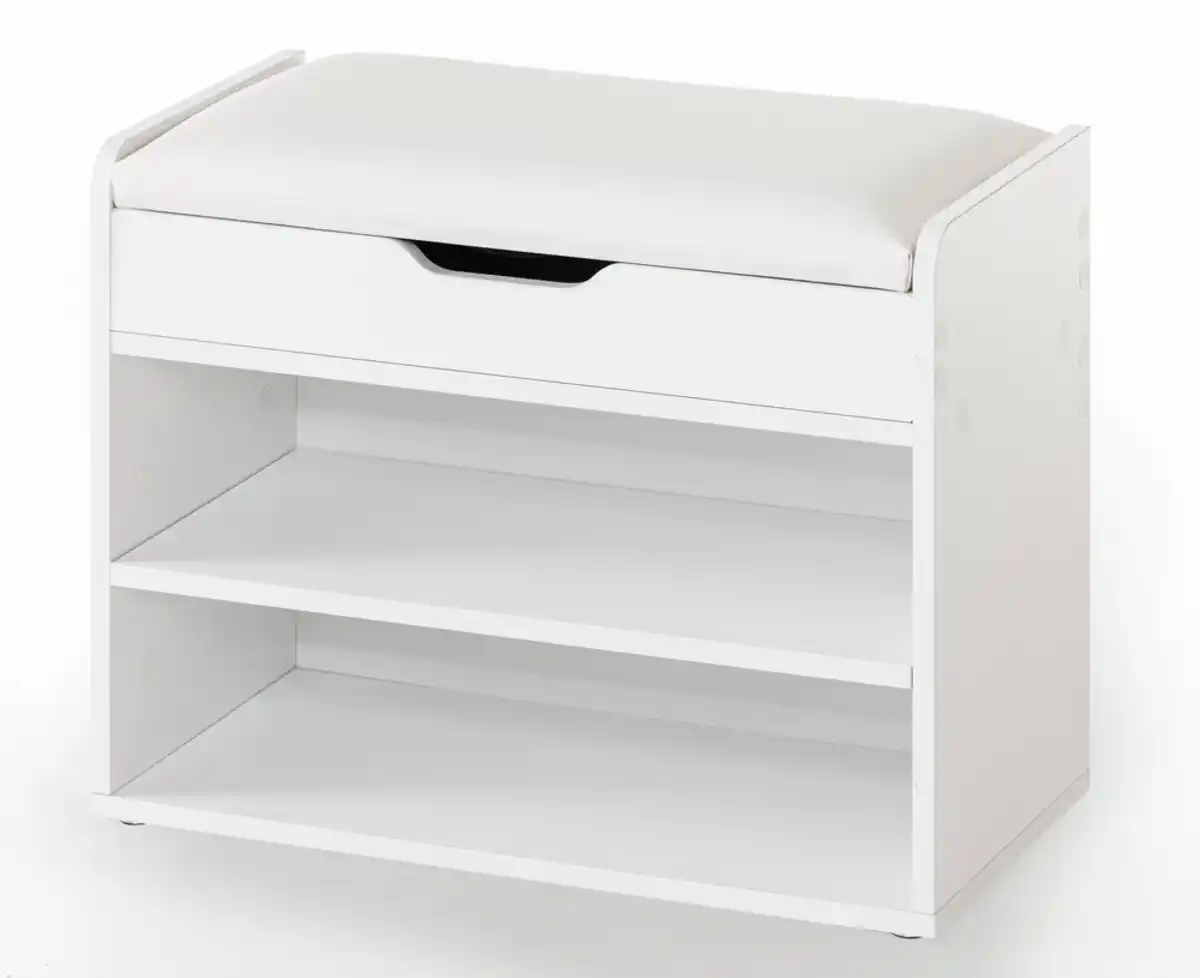 Bild 1 von Schuhschrank mit Sitzkissen & aufklappbare Sitzfläche, ca. 60 x 29,5 x 45 cm - Weiß