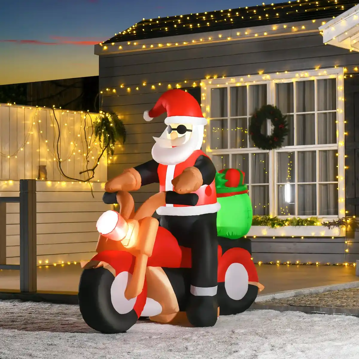 Bild 2 von Aufblasbarer Weihnachtsmann auf einem Motorrad 150 cm LED mit Gebläse Weihnachts-Party Weihnachtsdekoration Polyester Weiß+Rot+Grün 153 x 55 x 150 cm