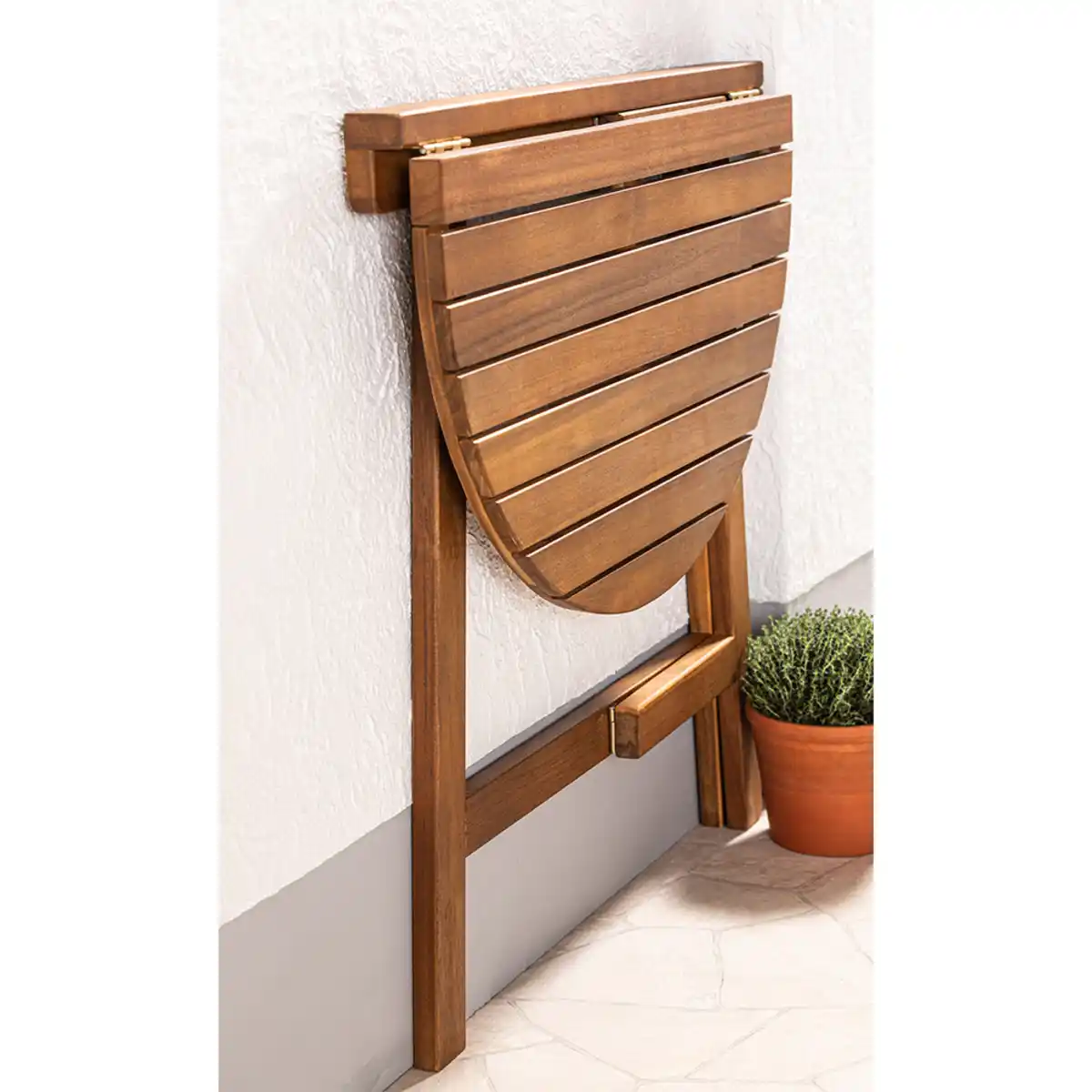 Bild 3 von klappbarer Beistelltisch halbrund aus Akazienholz 80 x 44,5 x 71 cm