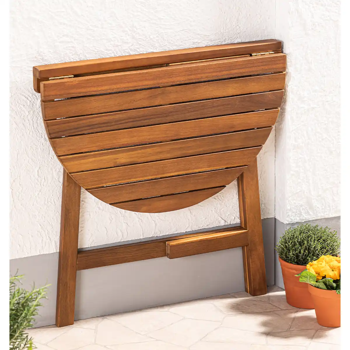 Bild 4 von klappbarer Beistelltisch halbrund aus Akazienholz 80 x 44,5 x 71 cm