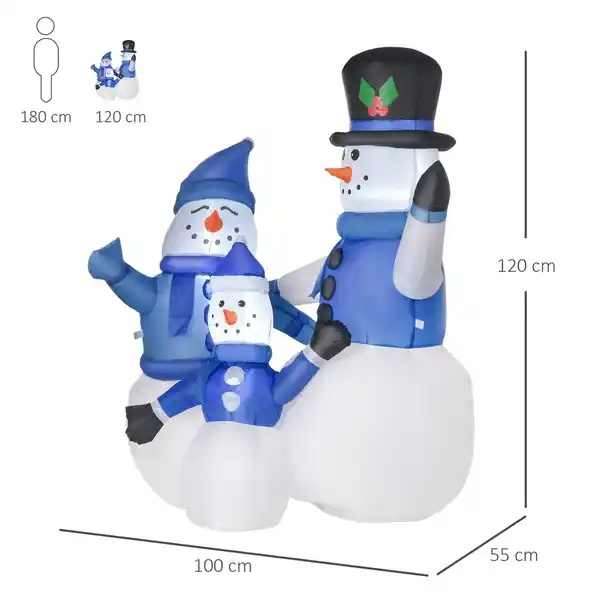 Bild 3 von Schneemann Familie Selbstaufblasbare Dekoration LED mit Gebläse Blau L100 x B55 x H120 cm