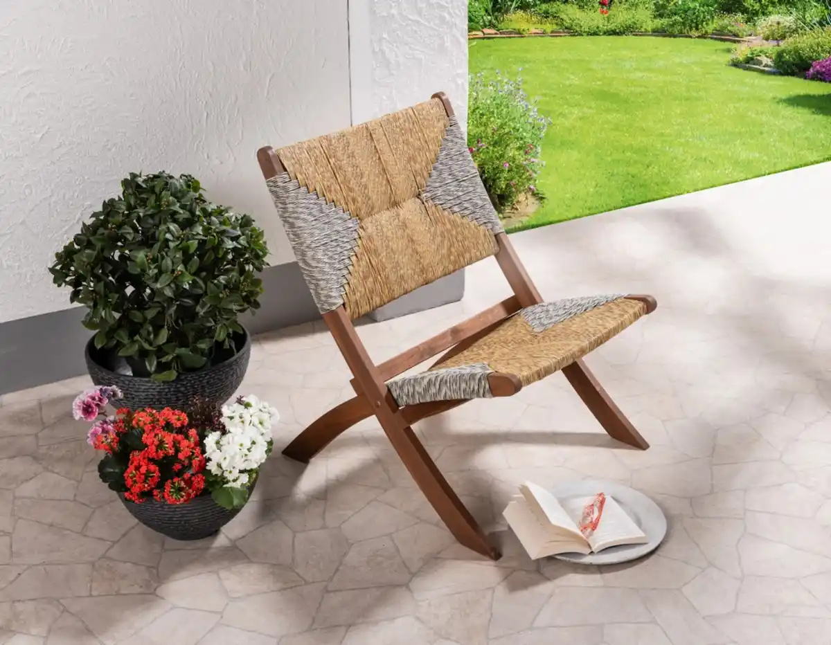 Bild 2 von faltbarer Gartenstuhl Klappstuhl mit Patchwork-Muster, ca. 61 x 76 cm - Akazienholz
