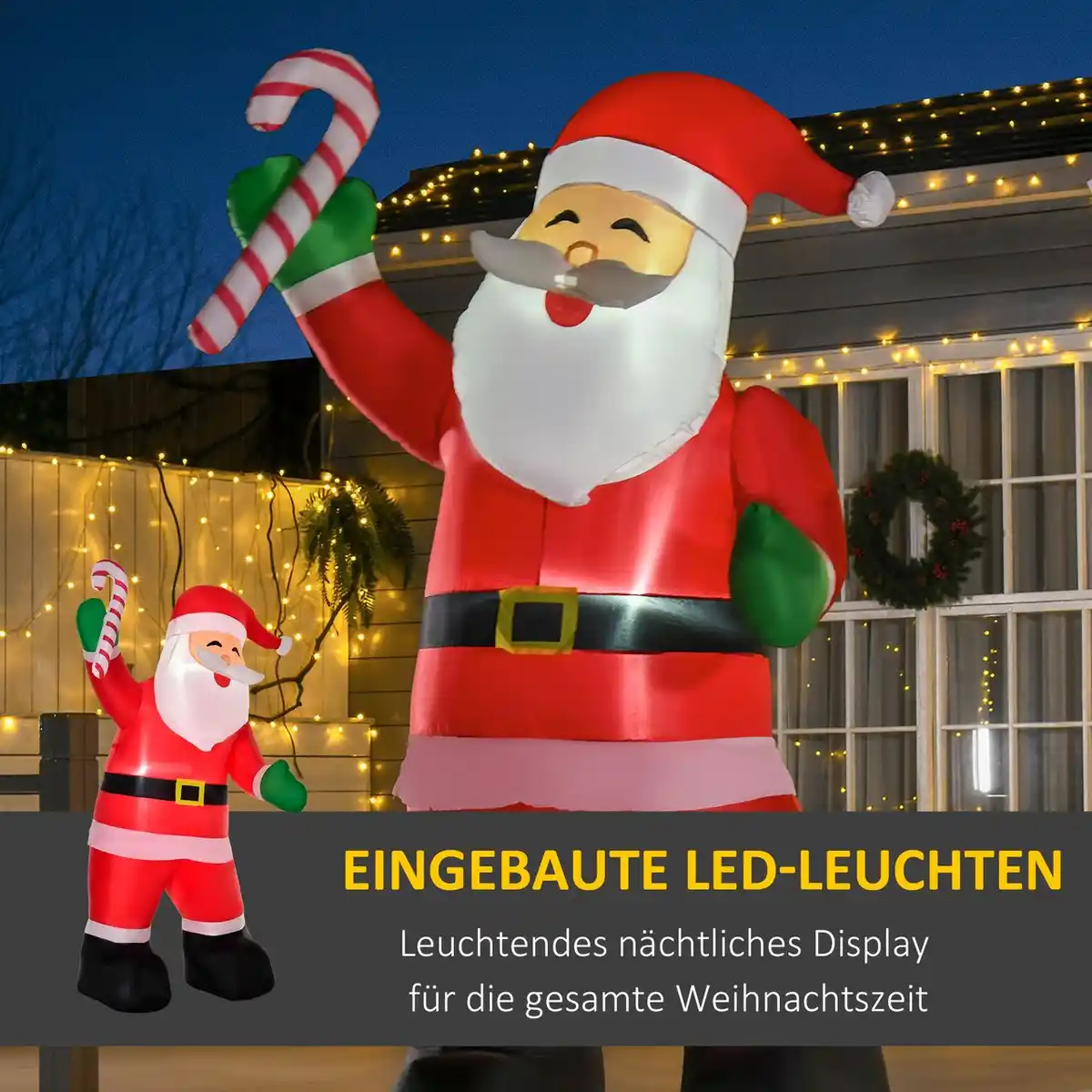 Bild 4 von Aufblasbarer Weihnachtsmann mit Zuckerstange 243 cm LED mit Gebläse Weiß+Rot+Grün 160 x 85 x 243 cm
