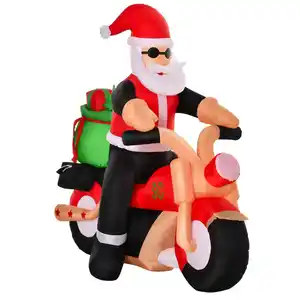Aufblasbarer Weihnachtsmann auf einem Motorrad 150 cm LED mit Gebläse Weihnachts-Party Weihnachtsdekoration Polyester Weiß+Rot+Grün 153 x 55 x 150 cm