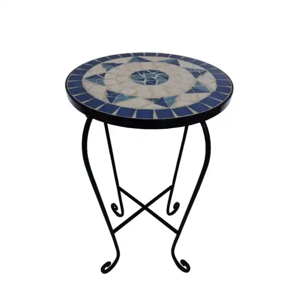 Bild 2 von 2er Beistelltisch rund Stahl blau & weiß Ø 34 x 62 cm