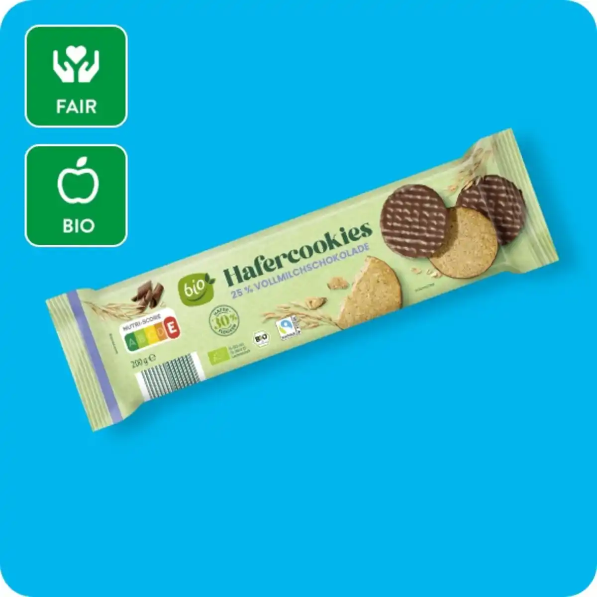 Bild 1 von BIO Bio-Hafercookies, 25 % Vollmilchschokolade oder 25 % Zartbitterschokolade