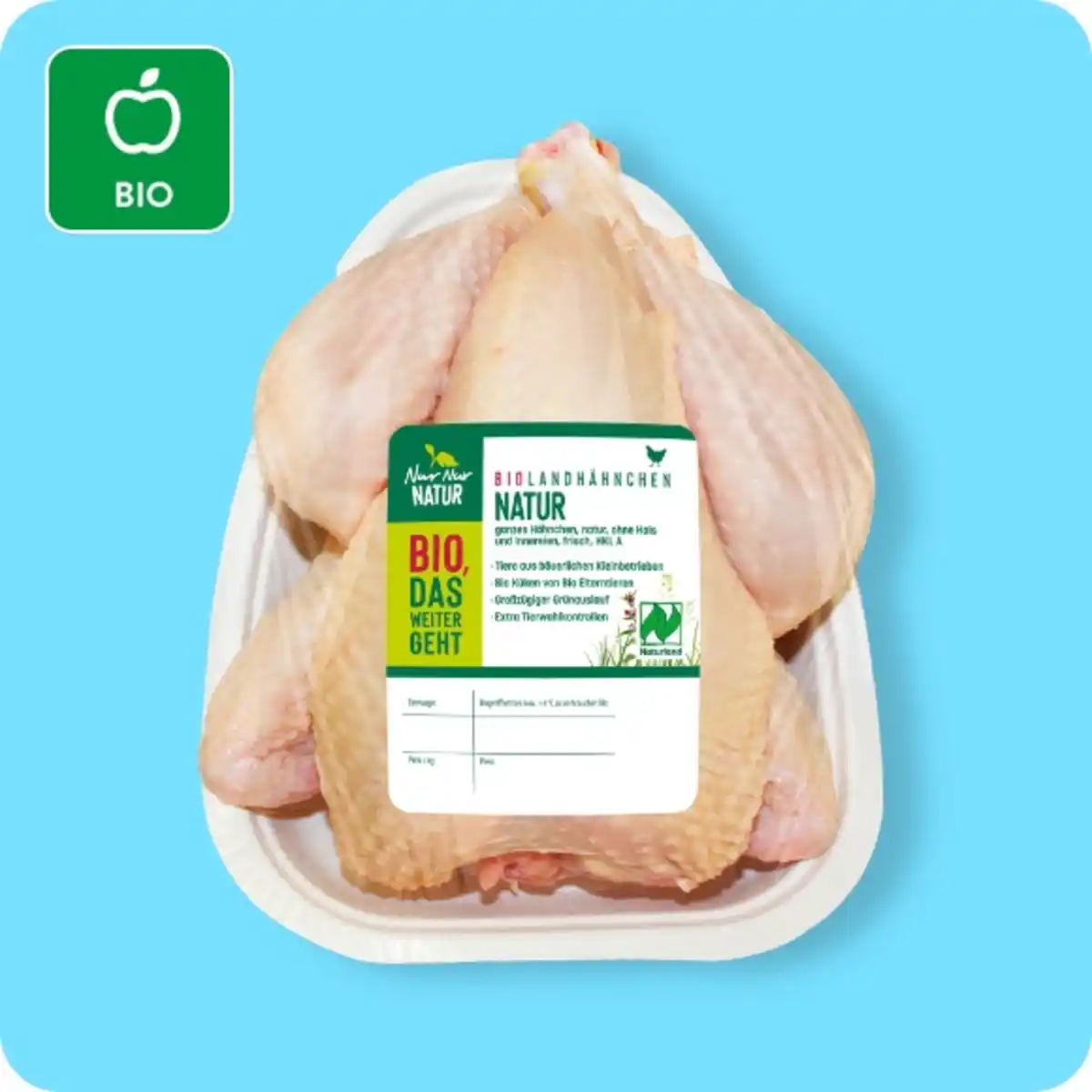 Bild 1 von NUR NUR NATUR Bio-Landhähnchen, Ganzes frisches Hähnchen