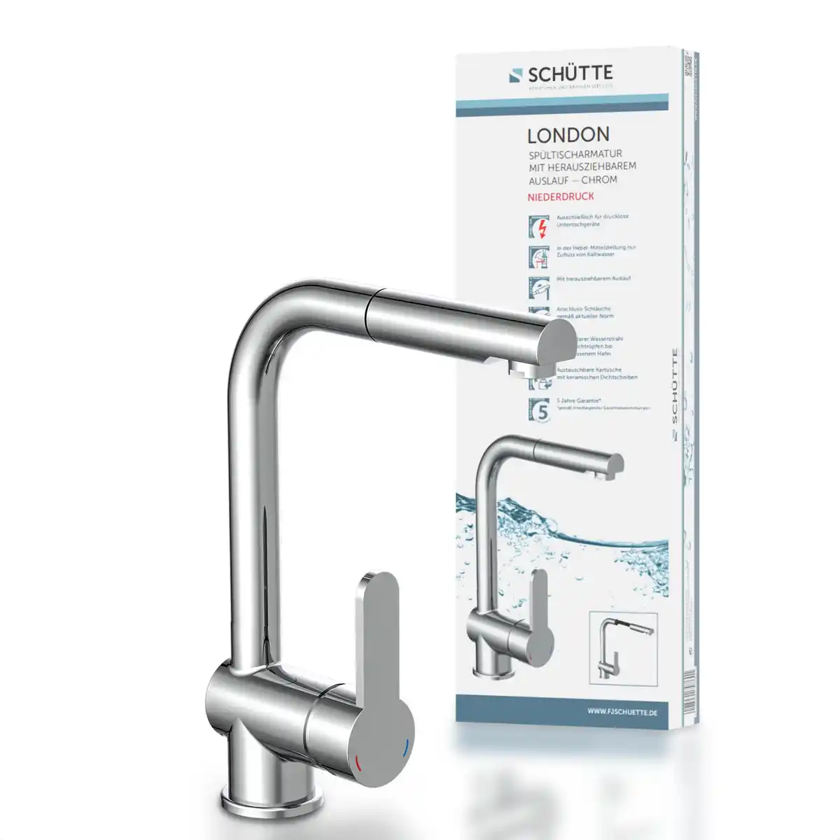Bild 1 von Schütte Niederdruck-Spültischarmatur 'London' mit Geschirrbrause chromfarben
