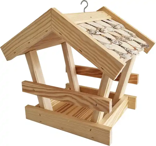 Bild 1 von Vogelhaus mit Birkenschindeln L 26 x B 23 x H 25 cm