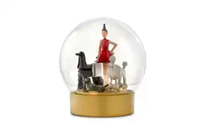 Deko-Kugel Frau mit Hunden auf Sockel, rot/gold, 16,2 cm