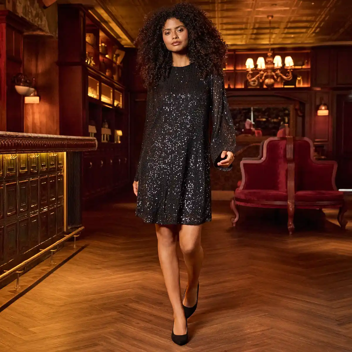 Bild 1 von Damen-Paillettenkleid mit Satin-Schleife