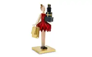 Deko-Figur Frau mit Geschenken, rot/gold, 26 cm