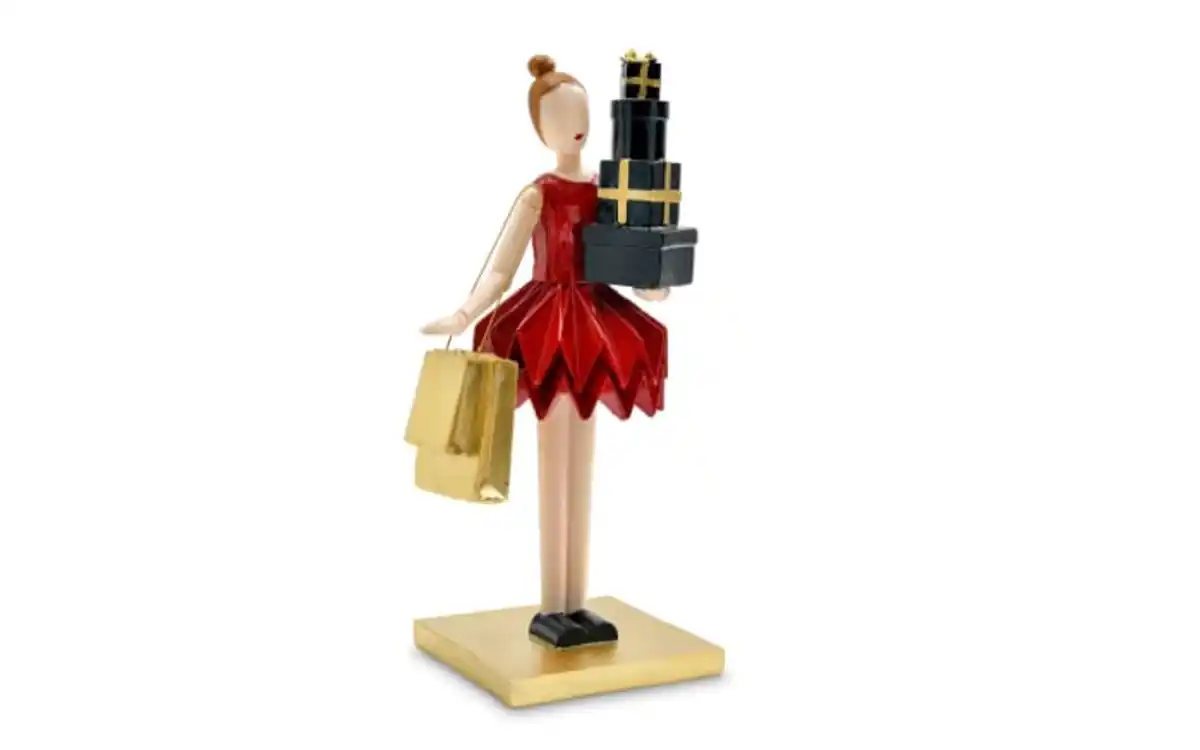 Bild 1 von Deko-Figur Frau mit Geschenken, rot/gold, 26 cm