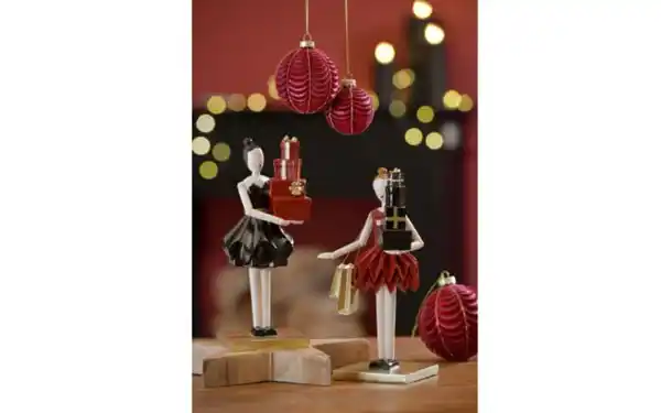 Bild 2 von Deko-Figur Frau mit Geschenken, rot/gold, 26 cm