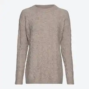 Damen-Zopfstrick-Pullover mit Rundhalsausschnitt