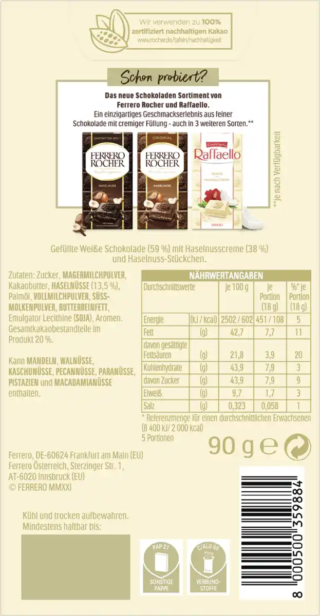 Bild 4 von Ferrero Rocher Weiße Schokolade mit Haselnuss, 90 g