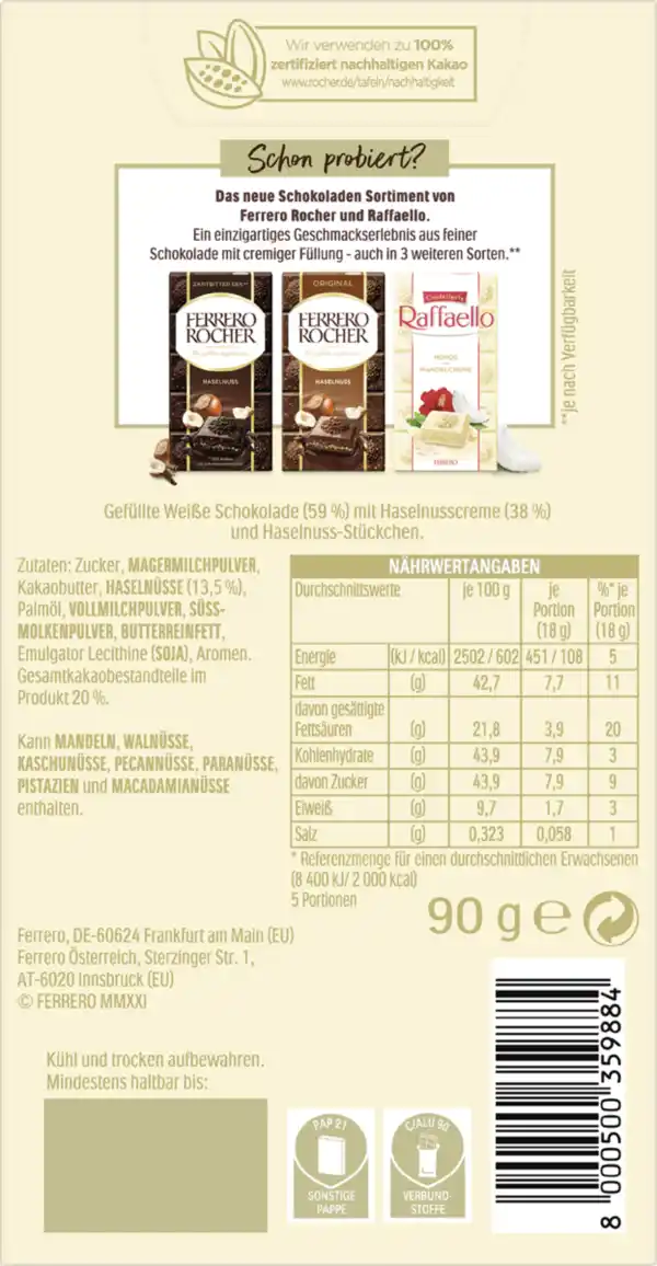 Bild 4 von Ferrero Rocher Weiße Schokolade mit Haselnuss, 90 g
