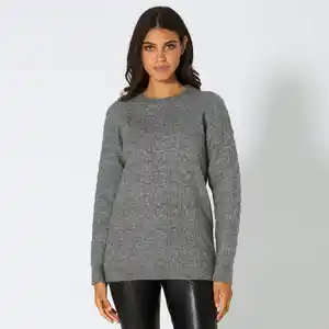 Damen-Zopfstrick-Pullover mit Rundhalsausschnitt