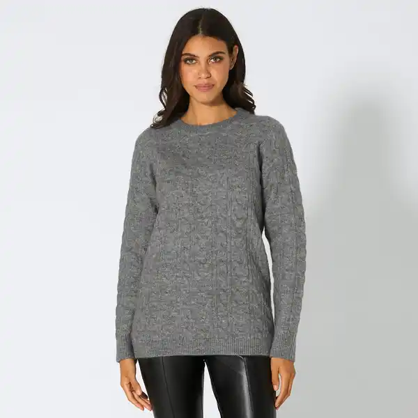 Bild 1 von Damen-Zopfstrick-Pullover mit Rundhalsausschnitt
