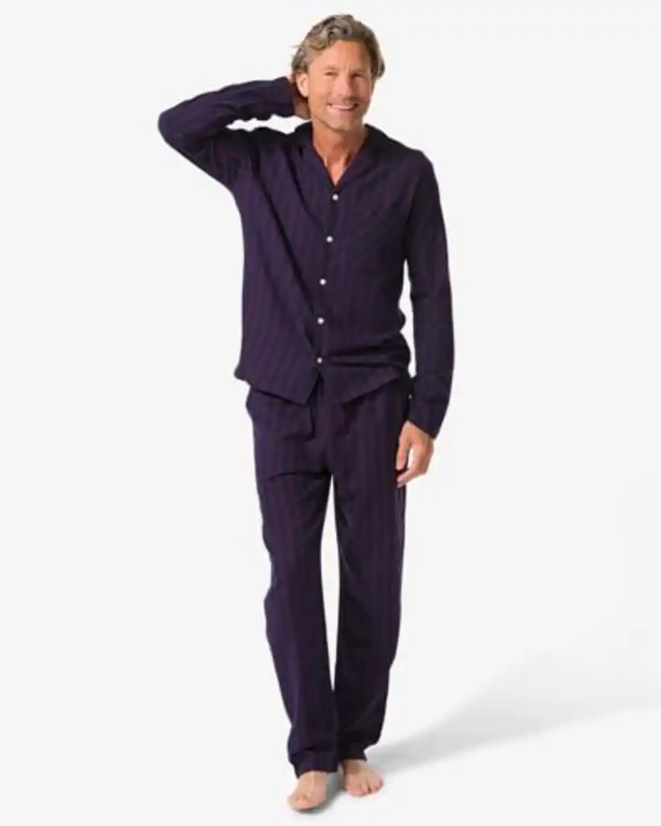 Bild 1 von Herrenpyjama Flanell, gestreift dunkelrot