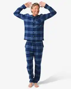 Herrenpyjama aus Flanell, kariert blau