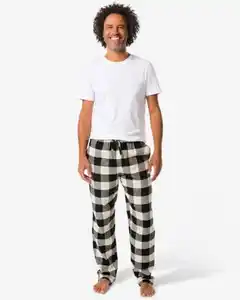 Herren-Flanellpyjamahose kariert schwarz