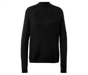 Grobstrickpullover mit Stehkragen, schwarz