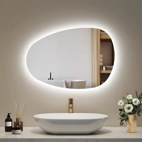 Bild 3 von Emke LED Badspiegel mit Anti-Beschlag 65 x 45 cm Asymmetrisch Spiegel mit 3 Dimmbare Lichtfarben