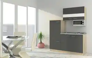 Küchenblock Economy Grau m. Geräten B: ca. 160cm, Eichefarben