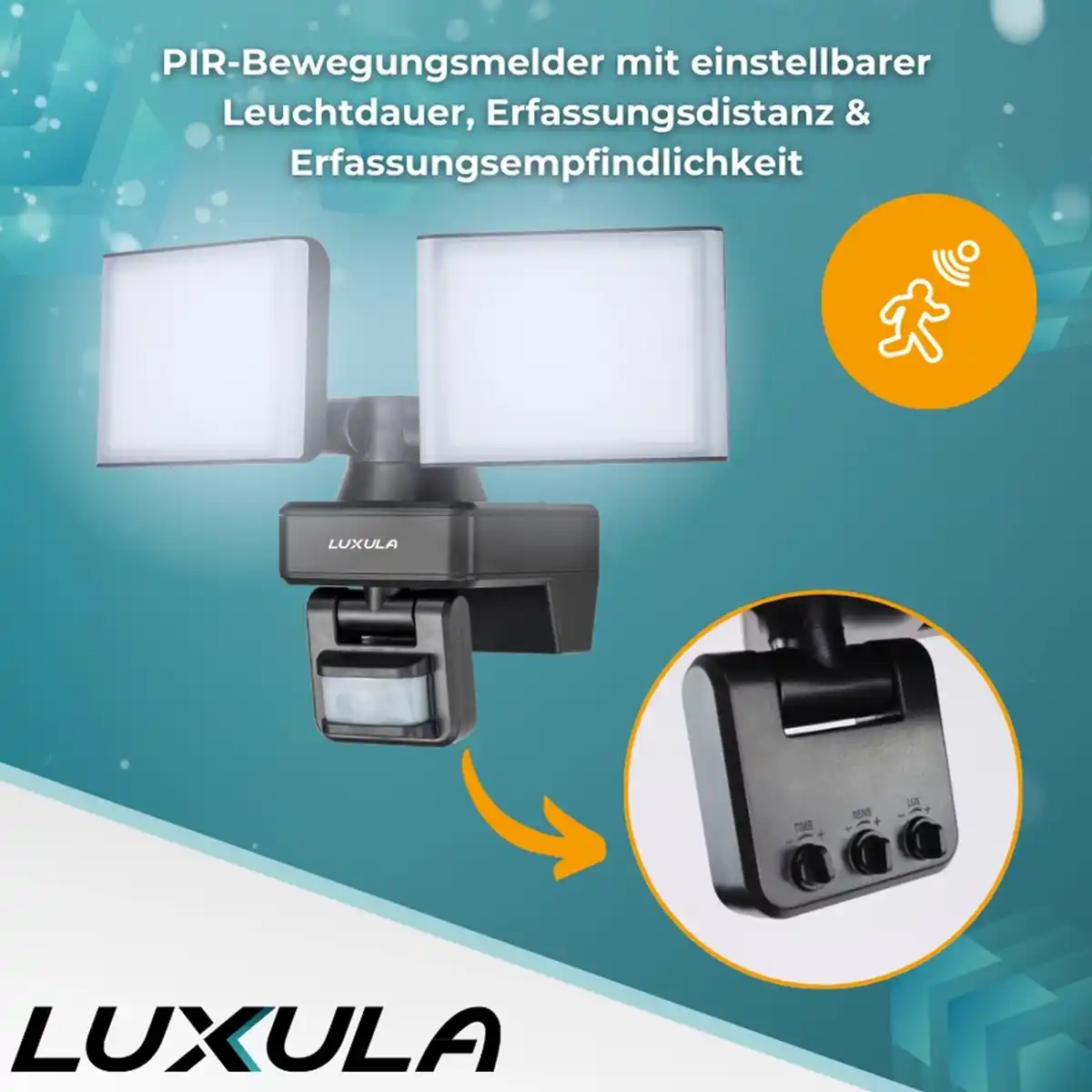 Bild 3 von LUXULA LED Strahler Fluter 2x15W 3200lm 4000K Neutralweiß Bewegungsmelder 2 Köpfe IP54