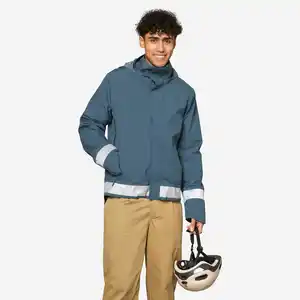 BTWIN Fahrrad-Regenjacke City 540 warm Sichtbarkeit bei Nacht Herren blau/grau