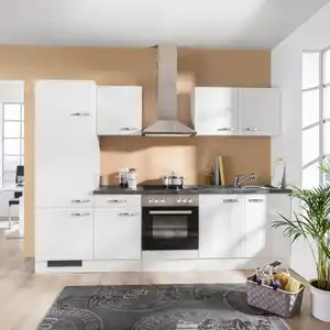 FlexWell Küchenleerblock, Weiß, Weiß Hochglanz, Metall, 1 Schubladen, nur wie online abgebildet bestellbar, einmalig seitenverkehrt montierbar, 270 cm, Made in Germany, links aufbaubar, rechts auf