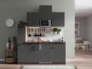 Miniküche Oliver mit Geräten ca. 180 cm Grau, Grau