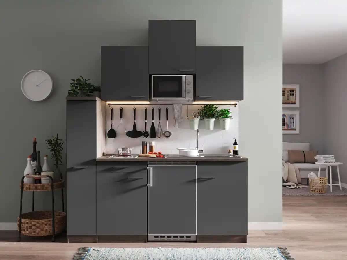 Bild 1 von Miniküche Oliver mit Geräten ca. 180 cm Grau, Grau