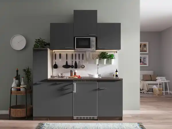 Bild 1 von Miniküche Oliver mit Geräten ca. 180 cm Grau, Grau
