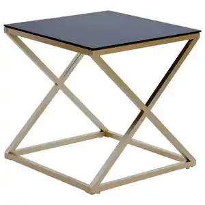 Livetastic Beistelltisch, Schwarz, Gold, Metall, Glas, quadratisch, X-Form, 50x50x50 cm, einfacher Aufbau, Wohnzimmer, Wohnzimmertische, Beistelltische