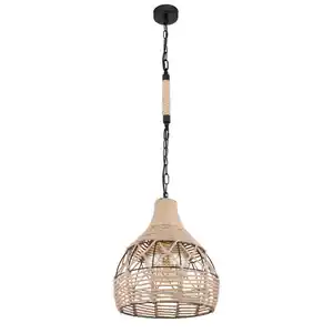 Globo Hängeleuchte Halia, Braun, Schwarz, Metall, Naturmaterialien, Kugel,Kugel, 135 cm, Lampen & Leuchten, Innenbeleuchtung, Hängelampen