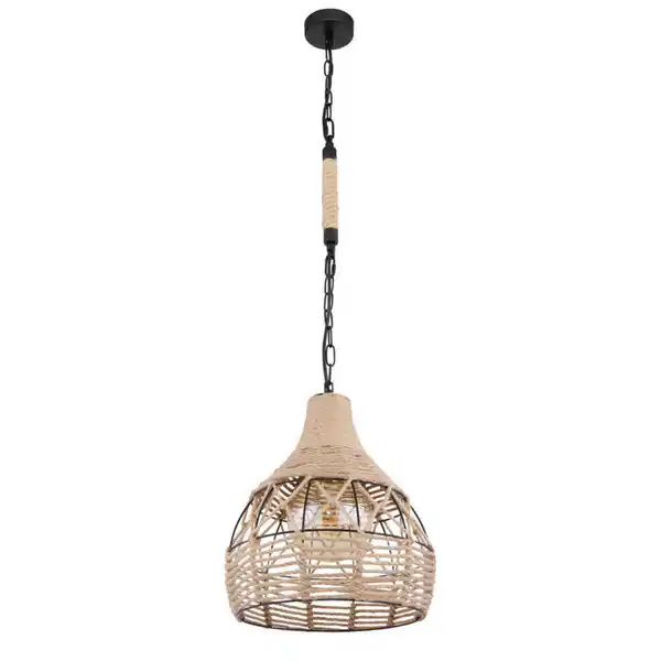 Bild 1 von Globo Hängeleuchte Halia, Braun, Schwarz, Metall, Naturmaterialien, Kugel,Kugel, 135 cm, Lampen & Leuchten, Innenbeleuchtung, Hängelampen