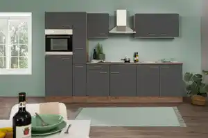 Küchenzeile mit Geräte Grau /Eiche Dekor B: ca. 300 cm, Grau, Eichefarben