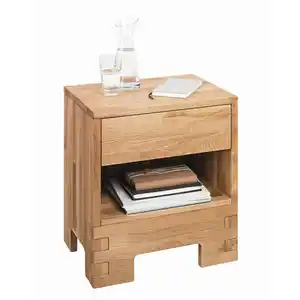 Linea Natura Nachtschrank, Eiche, Holz, Wildeiche, massiv, 1 Schubladen, 52x60x38 cm, Schlafzimmer, Nachttische