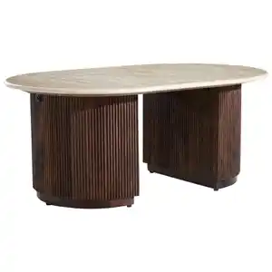 Livetastic Couchtisch, Dunkelbraun, Beige, Holz, Stein, Mangoholz, vollmassiv, Holz, rechteckig, C-Form, 70x45x110 cm, Wohnzimmer, Wohnzimmertische, Couchtische
